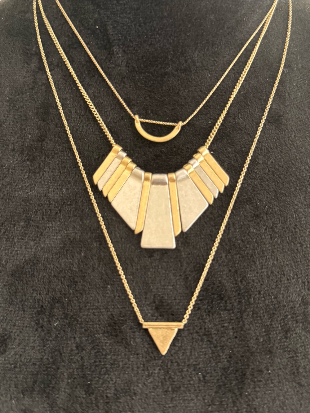Layered Gold and Silver Geometric Pendant Necklace - Women Jewelry